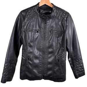 Tanming Women's Small Black Faux Leather Full Zip Motorcycle Riding Biker Jacket